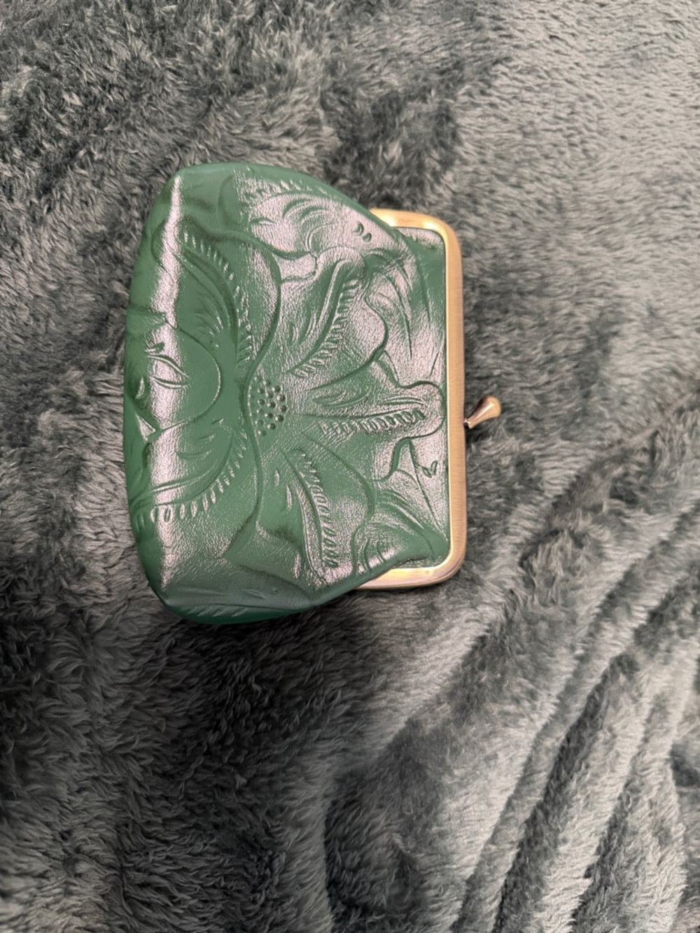 NWOT Patricia Nash Leather Floral Embossed Coin Purse - Dark Green - Picture 5 of 8